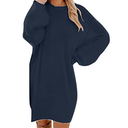 Pullover Damen Longpullover Oversize Sweatshirt-Kleid Lose Langarm Winterkleid mit Fledermaus, Warme Pulloverkleid SchöNe Pullis BeiläUfige Rundhals Modische Shirtkleid, Z1-dunkelblau2, 3XL Pullover Damen Longpullover Oversize Sweatshirt-Kleid Lose Langarm Winterkleid mit Fledermaus, Warme Pulloverkleid SchöNe Pullis BeiläUfige Rundhals Modische Shirtkleid, Z1-dunkelblau2, 3XL von Generic
