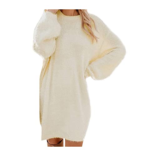 Pullover Damen Longpullover Oversize Sweatshirt-Kleid Lose Langarm Winterkleid mit Fledermaus, Warme Pulloverkleid SchöNe Pullis BeiläUfige Rundhals Modische Shirtkleid, Z2-weiss3 von Generic