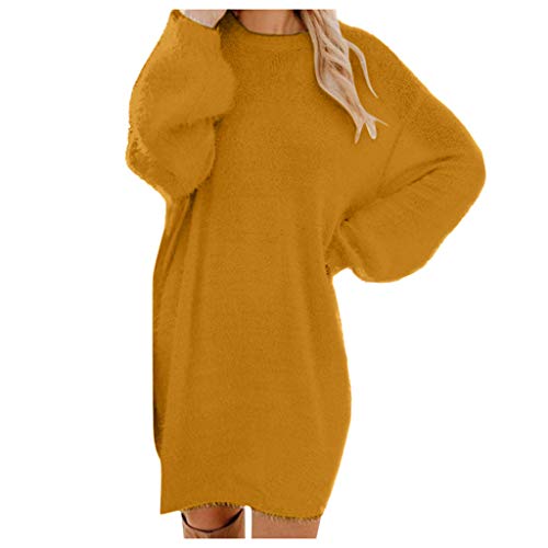 Pullover Damen Longpullover Oversize Sweatshirt-Kleid Lose Langarm Winterkleid mit Fledermaus, Warme Pulloverkleid SchöNe Pullis BeiläUfige Rundhals Modische Shirtkleid, Z2-gold4 von Generic