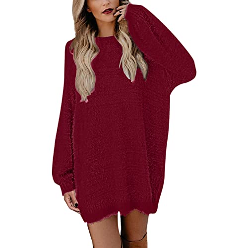 Pullover Damen Longpullover Damen Oversize Sweatshirt-Kleid Lose Langarm Winterkleid mit Fledermaus, Warme Pulloverkleid SchöNe Pullis BeiläUfige Rundhals Elegante Pullover Shirtkleid Sweater Tops von Generic