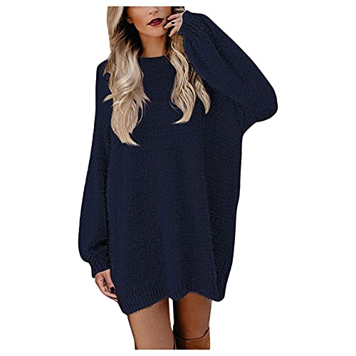 Pullover Damen Longpullover Damen Oversize Sweatshirt-Kleid Lose Langarm Winterkleid mit Fledermaus, Warme Pulloverkleid SchöNe Pullis BeiläUfige Rundhals Elegante Pullover Shirtkleid Sweater Tops von Generic