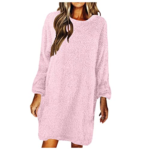 Pullover Damen Longpullover Damen Oversize Sweatshirt-Kleid Lose Langarm Winterkleid mit Fledermaus, Warme Pulloverkleid SchöNe Pullis BeiläUfige Rundhals Elegante Pullover Shirtkleid Sweater Tops von Generic