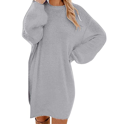 Pullover Damen Longpullover Oversize Sweatshirt-Kleid Lose Langarm Winterkleid mit Fledermaus, Warme Pulloverkleid SchöNe Pullis BeiläUfige Rundhals Modische Shirtkleid, Z1-grau2 von Generic