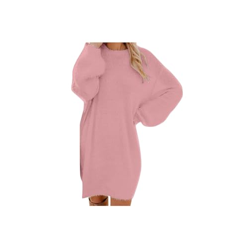 Pullover Damen Longpullover Oversize Sweatshirt-Kleid Lose Langarm Winterkleid mit Fledermaus, Warme Pulloverkleid SchöNe Pullis BeiläUfige Rundhals Modische Shirtkleid, Z2-rosa3 von Generic