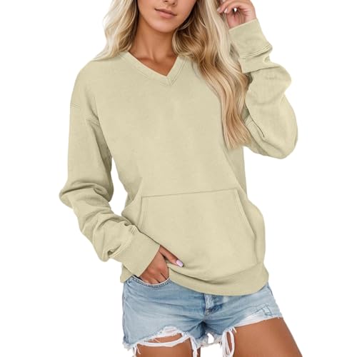 Pullover Damen Oversize Sweatshirt Elegant Langarmshirt Ohne Kapuze Basic V-Ausschnitt Langarm Freizeit Oberteil Winter Pulli Casual Basic Sport Streetwear Tops von Generic