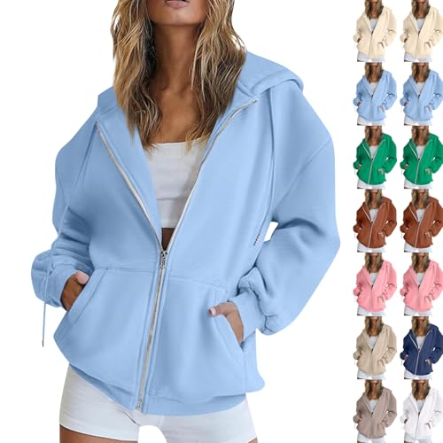 Pullover Damen Sommer Sweatjacke Mit Kapuze Übergangsjacke Einfarbig Basic Langarm Kapuzenjacke Reißverschluss Oversize Hoodies Jacke Freizeit Hoody Frühling von Generic