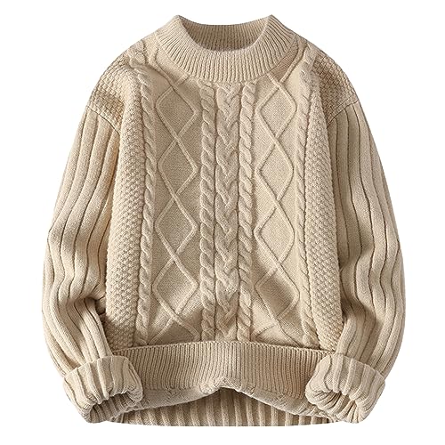 Pullover Damen Strickpullover Oversize Rundhals Zopfstrickpullover Knit Langarm Jumper Sweater Klassischer Elegant Vintage Pullover von Generic