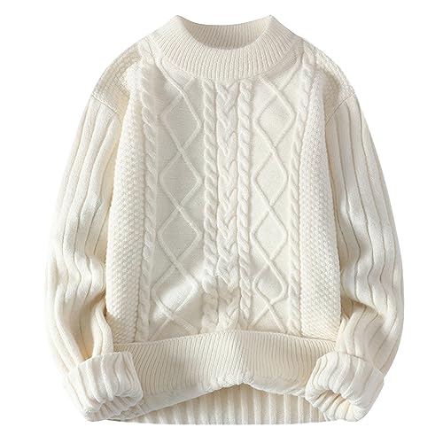 Pullover Damen Strickpullover Oversize Rundhals Zopfstrickpullover Knit Langarm Jumper Sweater Klassischer Elegant Vintage Pullover von Generic