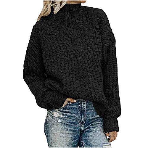 Pullover Damen Strickpullover Winter Rolli Langarm Oversize Zopfmuster Pullover Rollkragenshirt Zopfmuster Braun Turtleneck Warm Für Oversize Strick Rollkragenpullover Frauen Strickpulli Frauen S-XL von Generic