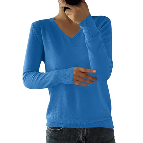 Pullover Damen Stricktop Sommer Strick-Oberteile Elegant Strickpullover Slim Fit Pulli Leichte Strickjacke Damen Sommer 2025 XL Blue von Generic