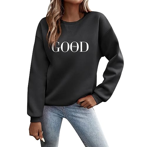 Pullover Damen Sweatshirt Briefe Drucken Langarm Rundhals Pulli Herbst Winter Frauen Teenager Mädchen Lose Casual Oberteile Shirt Sport Streetwear Sweatshirts ohne Kapuze Bluse Langarmshirt von Generic