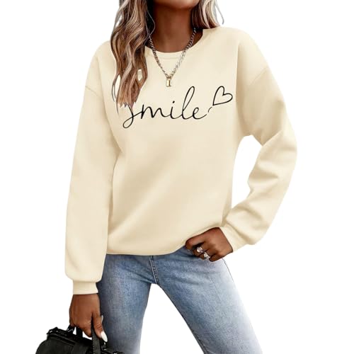 Pullover Damen Sweatshirt Briefe Drucken Langarm Rundhals Pulli Winter Frauen Buchstaben Druck Locker Casual Oberteil Sport Streetwear Sweatshirts ohne Kapuze Bluse Tops von Generic