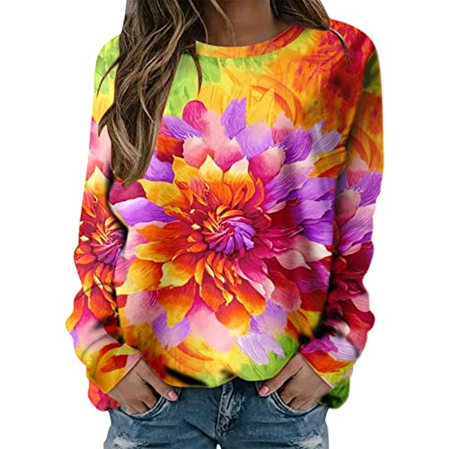 Pullover Damen Sweatshirt Oberteile Langarm Rundhals Fashion Tops Elegantes Basic Langarmshirt Frauen Festlich Bunte Batik Bluse Shirt Sweater Regular Fit Klassisch Teenager Mädchen Pullis für Herbst von Generic