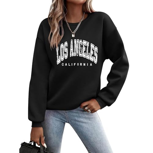 Pullover Damen Sweatshirt ohne Kapuze Elegant Brief Drucken Pulli Langarm Sport Los Angeles Pullover Herbst Winter Warm Sweatshirts Rundhals Langarmshirt Oberteile Tops Teenager Mädchen Herbstmode von Generic