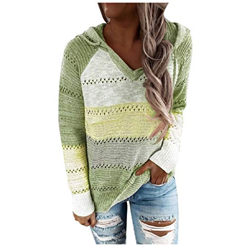 Pullover Damen Winter Damen Pullover Pulli V-Ausschnitt Oberteile mit Kapuzenbluse lässige Frauen Fashion-Ärmeln Pullover Damen (Green, XXXXL) von Generic