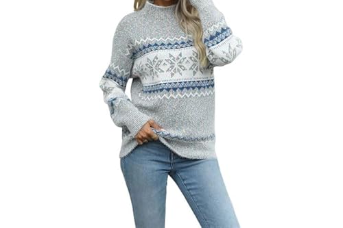 Pullover Damen Winter Elegant, Rollkragenpullover Damen mit Vintage Muster, Casual Langarm Winterpullover Damen Thermo Strickpullover Damen Frühling Herbst Kuschel Wollpullover Damen, Grau M von Generic