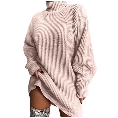 Pullover Damen Winter Langarm Rollkragen Winter Hohe Taille Lose Pullover Kleid Pullover Jumper Pullover Damen Herbst Winter Pullover Winter Elegant Baumwolle Winterpullover Damen Warm Lang von Generic