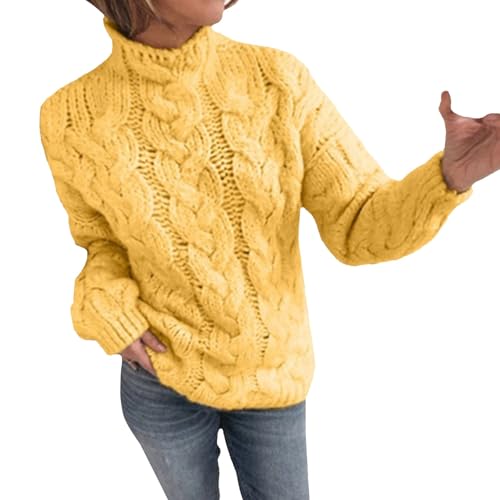 Pullover Damen Winter Oversize Sweatshirt Damen Pullover Loose Temperament Commuting Knitwear Solid Color High Neck Dough Fashion Sweater Women Winterpulli Strickpullover Yellow M von Generic