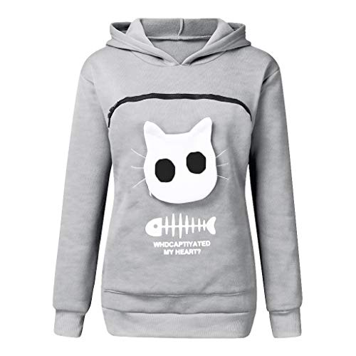 Pullover Damen mit Hundetasche Katzen Hund Tasche Damen Pullover Hoodie Kangaroo Große Tasche Kapuzenpullover Katzen Hunde Haustier Carrier Sweatshirt Pulli von Generic