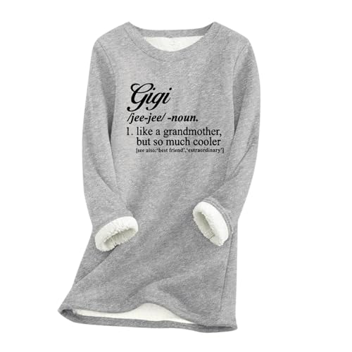 Pullover FüR Damen,Damen Oberteil,Frauen Winter Nette Buchstabe Drucke Pullover Langarm Fleece Gefüttert Tops Plüsch Pullover Rundhals Warme Fleece Sweatshirts 2024,Grau,XL von Generic