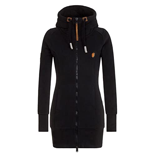 Pullover Für Damen - Damen Lang Schwarz Zipper Übergangsjacke mit Kapuze Hoodie Große Größen Herbstjacke Kapuzenjacke Ausgefallene Winterjacke Wanderjacke Jacken Hoody (01 Schwarz, 5XL) von Generic