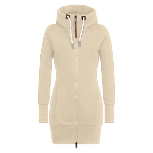 Pullover Für Damen - Damen Lang Schwarz Zipper Übergangsjacke mit Kapuze Hoodie Große Größen Herbstjacke Kapuzenjacke Ausgefallene Winterjacke Wanderjacke Jacken Hoody (02 Silber, S) von Generic