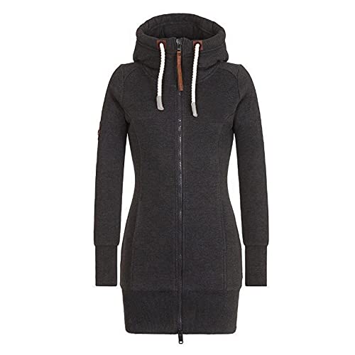 Pullover Für Damen - Damen Lange Kapuzenpullover Zipper Hoodie Herbst Winter Pulli Sweatjacke mit Reißverschluss (01 Grau, 5XL) von Generic