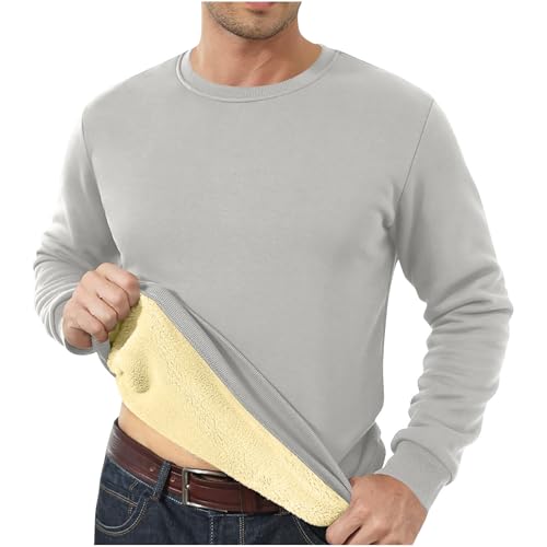 Pullover Herren Einfarbig Langarmshirt Dickes Oberteile Thermofleece Bluse Winter Rundhals Shirt Große Größen Tops Essentials Loungewear Basic Sweatshirt ohne Kapuze Wintermode Alltäglich Pulli von Generic