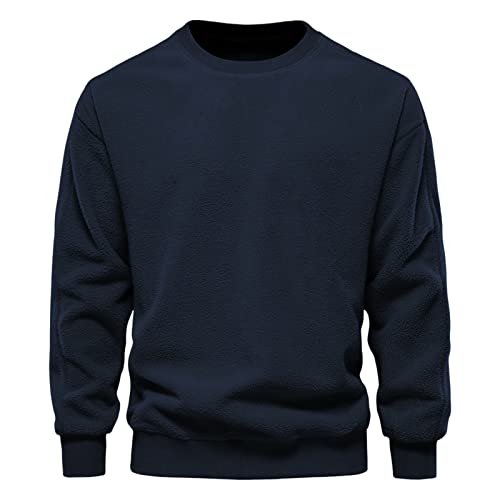 Pullover Herren Fleece Sweatshirt Herren Ohne Kapuze Basic Männer Sweatjacke Pullover Herbst Winter Sweatshirts Freizeit Sport Oberteile Shirt Marine M von Generic