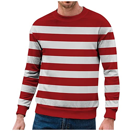 Pullover Herren Gestreiftes Kontrast Langarm Shirt Long Sleeve Wärme Basic mit Rundhals Mode Kleidung Langarmshirts Herren Pullover Herren ohne Kapuze Herren Pullover Rot L von Generic