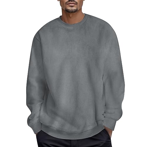 Pullover Herren Herbst-Sweatshirt Ohne Kapuze,Langarmshirt Herren Große Größen Rundhals Casual Einfarbig Oberteile Langarm Locker Top Trendiges Oversize Shirts Winter für Männer von Generic