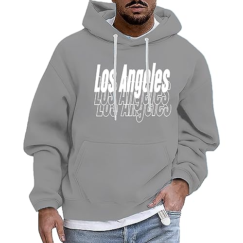 Pullover Herren Hoodie Herren Los Angeles Herbst Winter Buchstabenmuster Langarm Hoodie mit Taschen Lockere Langen Ärmeln Pulli für Männer Warm Pullover mit Kapuze Sport Sweatshirt Kängurutaschen von Generic