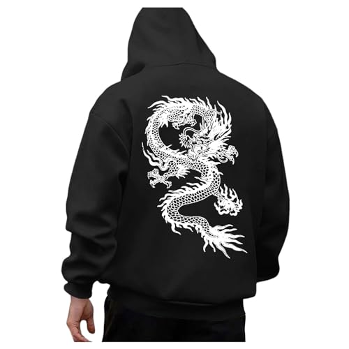 Generic Herren Hoodie Oversize mit Backprint Kapuzenpullover Y2K Langarm Streetwear Sportshirt Sweatshirt Kapuzenjacke Kapuzenpulli Sweatjacke Frühling Herbst Winter Sweatshirt für Herren Schwarz XXL von Generic