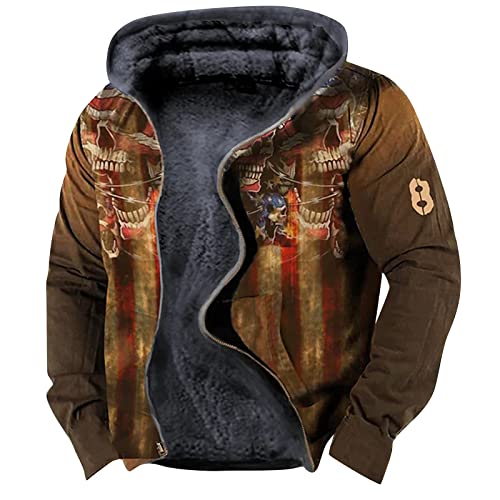 Pullover Herren Kapuzenjacke Sweatjacke Mit Kapuze Fleece Winterjacke Herbstjacke Vintage Zip Up Warme Outdoor Arbeitsjacke Weihnachts Vintage Clothing Kaffee XL Jacke 1224 von Generic