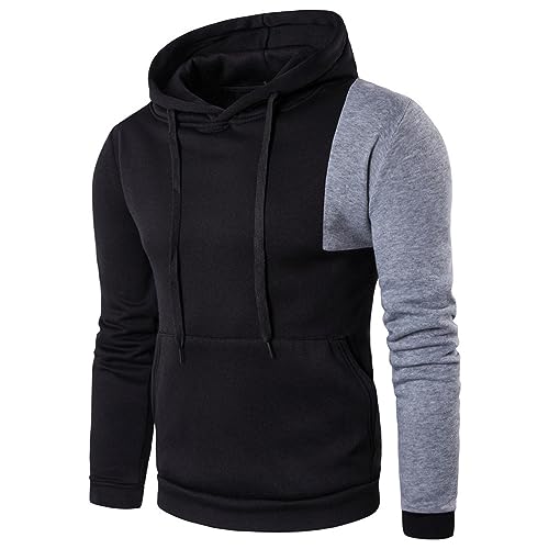 Pullover Herren Kapuzenpullover Farbblock Hoodie Jungen Kapuzenpullover Jungen Hoody Sweatshirt Fleece Kapuzenpulli Geschenke Für Männer Schwarz L von Generic