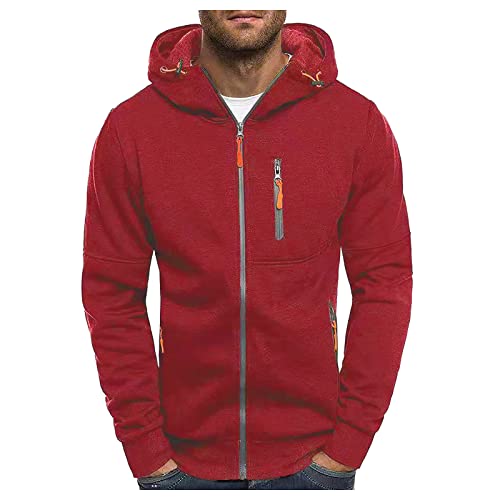 Pullover Herren Kapuzenpullover Kapuzenjacke Hoodie Sweatshirt Zip up Langarm Hoodie mit Kapuze Reißverschluss Sweatjacke Casual Sport Kapuzenpulli Rot 3XL von Generic