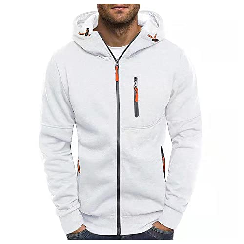 Pullover Herren Kapuzenpullover Kapuzenjacke Hoodie Sweatshirt Zip up Langarm Hoodie mit Kapuze Reißverschluss Sweatjacke Casual Sport Kapuzenpulli Weiß 4XL von Generic