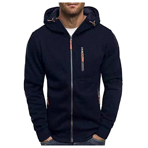 Pullover Herren Kapuzenpullover Kapuzenjacke Hoodie Sweatshirt Zip up Langarm Hoodie mit Kapuze Reißverschluss Sweatjacke Casual Sport Kapuzenpulli blau XXL von Generic