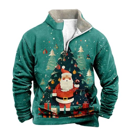 Pullover Herren Ohne Kapuze Weihnachtspullover Digitaldruck Langarmshirt Herbst Winter Männer Stehkragen Half Zip Pullover Oversize Weihnachtspulli Herren Lustige Xmas Sweatshirt Langarm mit Taschen von Generic