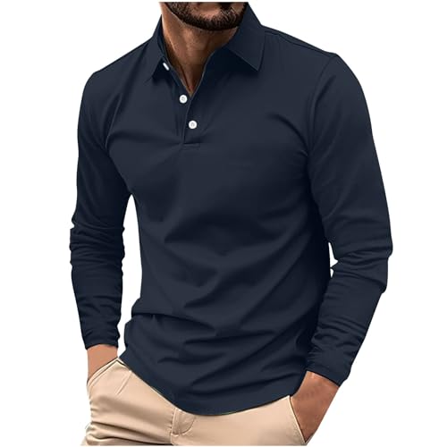 Pullover Herren Revers Knopfleiste Shirt Regular Fit Langarmshirt Langarm Poloshirt Einfarbig Arbeitspullover Große Größen Tshirt Atmungsaktive Longsleeve Sport Sweatshirt Herrenpullover Polohemd von Generic