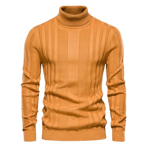 Pullover Herren Rollkragen Strickpullover Casual Slim Fit Basic Hoher Kragen Pullover Männlichen Elastische Business Pullover, gelb, L von Generic