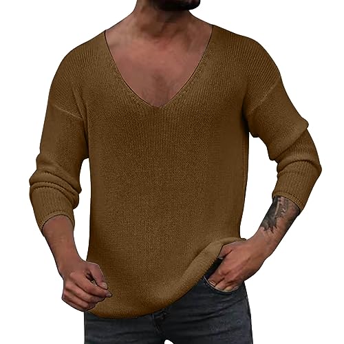 Pullover Herren Strickpullover - Basic Strickpullover mit V-Ausschnitt Basic Rollkragenshirt Langarm Kapuzenpullover Knitwear Meliert Strickpullover Normal geschnitten Sweater Männer von Generic