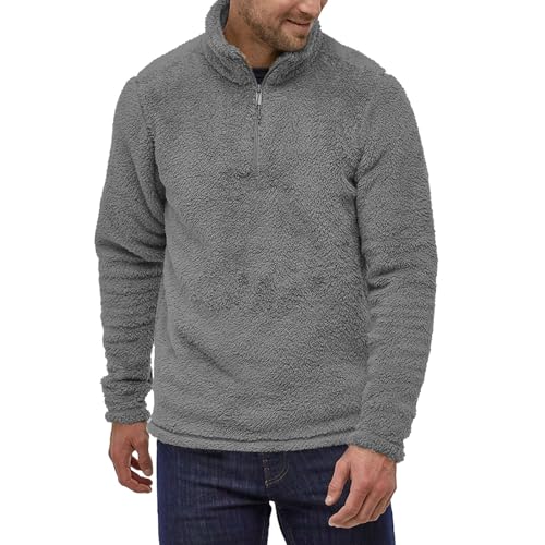 Pullover Herren Teddy Fleece Sweatshirt Hoher Stehkragen Langarm Langarmshirts Sweat Kuschlige Sweater Winter Gefüttert Sport Pulli Warm Oberteile Shirt mit Rundhalsausschnitt (Grey, XXL) von Generic