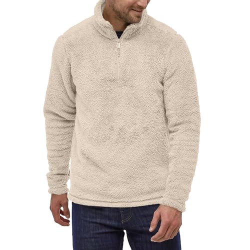 Pullover Herren Teddy Fleece Sweatshirt Hoher Stehkragen Langarm Langarmshirts Sweat Kuschlige Sweater Winter Gefüttert Sport Pulli Warm Oberteile Shirt mit Rundhalsausschnitt (Khaki, L) von Generic