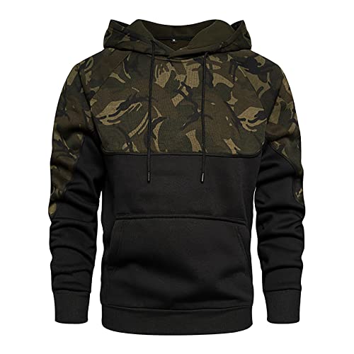 Pullover Herren mit Kapuze Langarm Colour-Blocking Hoody Sweatshirt Kapuzenpullover Lässig Training Pulli Kapuzenpulli Sport Casual Fitness Camouflage Sweatjacke Kapuzenjacke Schwarz M von Generic