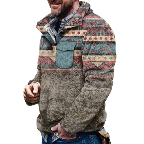 Pullover Herren ohne Kapuze Plüschmantel Camouflage Flauschige Plüsch Sweatjacke Plaid Teddy Fleece Sweatshirt Mantel Revers Kariert Fleecepullover Warm Rollkragenpulli Oberteile (44,L) von Generic