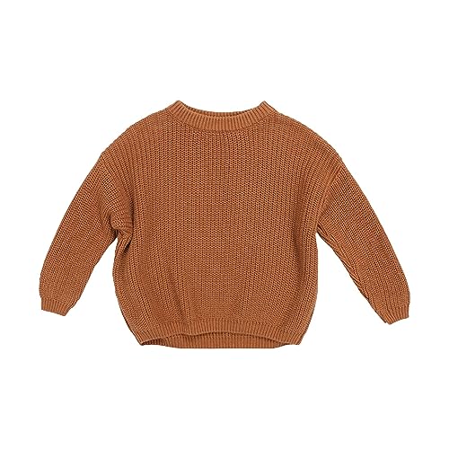 Pullover Kleinkind Rundhalsausschnitt Einfarbige Strickpullover Freizeit Langarm Oberteile Fuzzy Fleece Warme Sweatshirt Baggy Chunky Weich Pullover Tops (Brown, 5 Years) von Generic