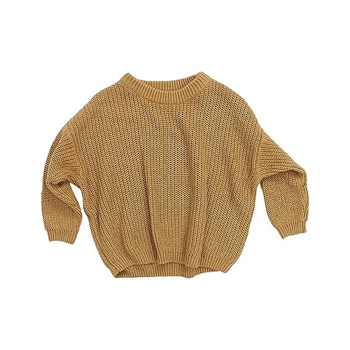 Pullover Kleinkind Rundhalsausschnitt Einfarbige Strickpullover Freizeit Langarm Oberteile Fuzzy Fleece Warme Sweatshirt Baggy Chunky Weich Pullover Tops (Gold, 5 Years) von Generic
