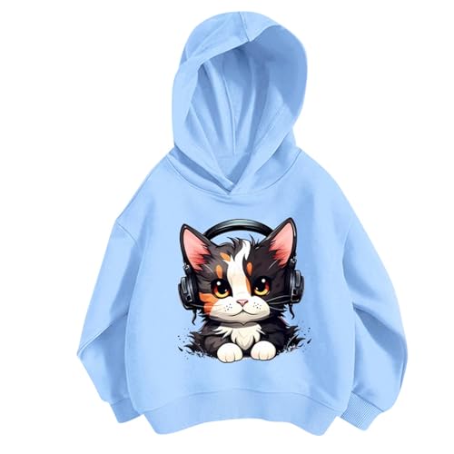 Pullover Mädchen Hoodie Niedlicher Katzen-Druck Lässig Locker Kapuzenpullover Frühling Herbst Langarm Pullover Sweatshirt mit Kapuzen Langarmshirt Oberteile für 3-12 Jahre von Generic