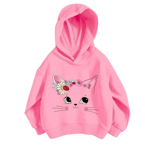 Pullover Mädchen Hoodie Niedlicher Katzen-Druck Lässig Locker Kapuzenpullover Frühling Herbst Langarm Pullover Sweatshirt mit Kapuzen Langarmshirt Oberteile für 3-12 Jahre von Generic